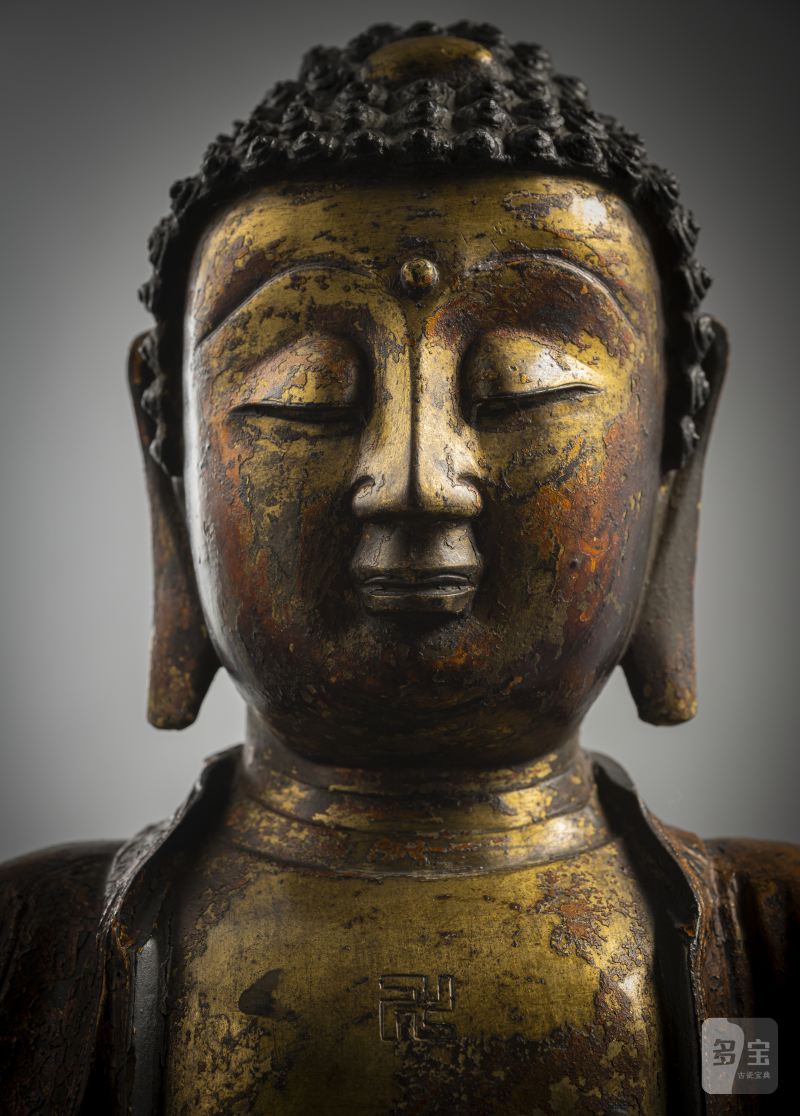 A GILT- AND RED-LACQUERED BRONZE FIGURE OF BUDDHA SHAKYAMUNI - 图6